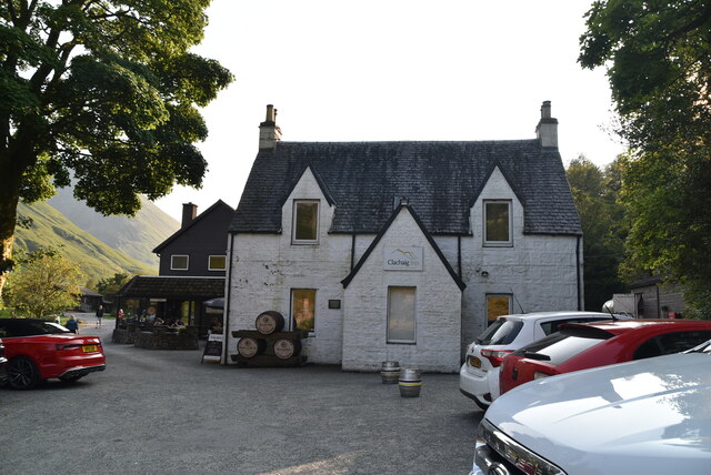 The Clachaig Inn in Glencoe, surrounded by mountains